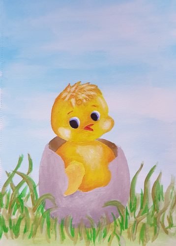 Lorna, Easter chick, acrylic.